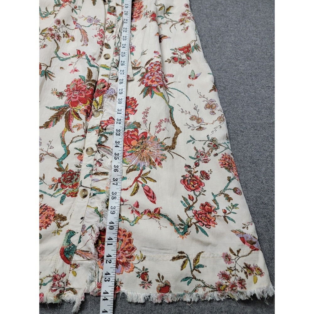 Anthropologie Cream Floral Wrap Midi Dress with Pink & Green Blooms - Picture 4 of 9